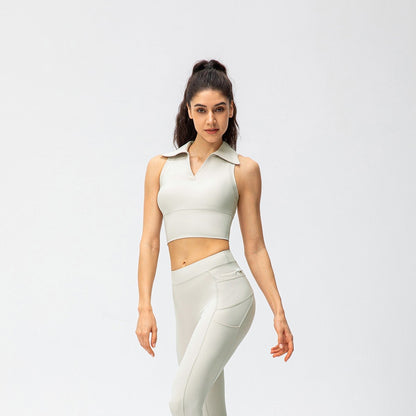 Retro Lapel Collar Cropped Sleeveless Tank Tops