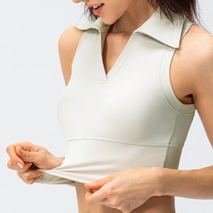 Retro Lapel Collar Cropped Sleeveless Tank Tops