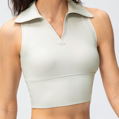 Retro Lapel Collar Cropped Sleeveless Tank Tops