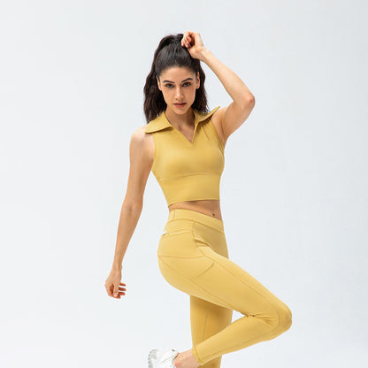 Retro Lapel Collar Cropped Sleeveless Tank Tops