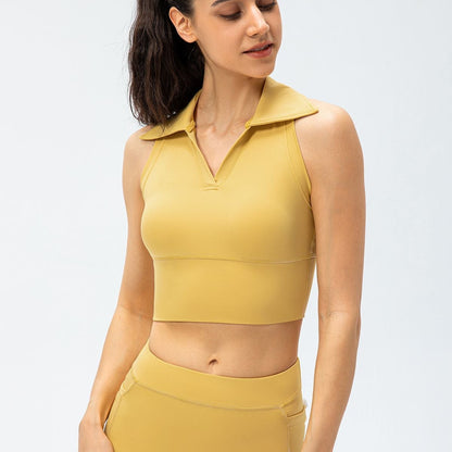 Retro Lapel Collar Cropped Sleeveless Tank Tops