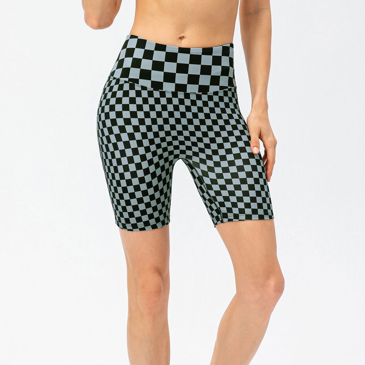 Checkerboard High Rise Biker Shorts