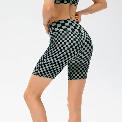 Checkerboard High Rise Biker Shorts