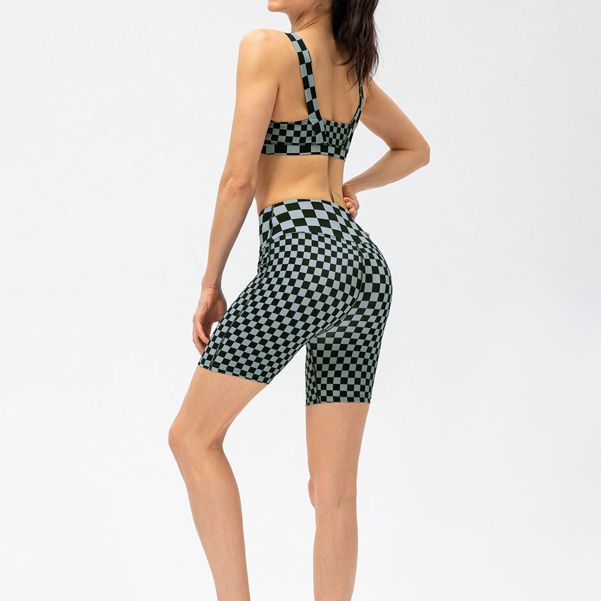 Checkerboard High Rise Biker Shorts