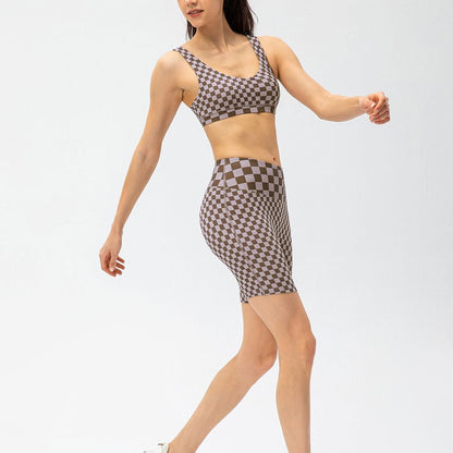 Checkerboard High Rise Biker Shorts