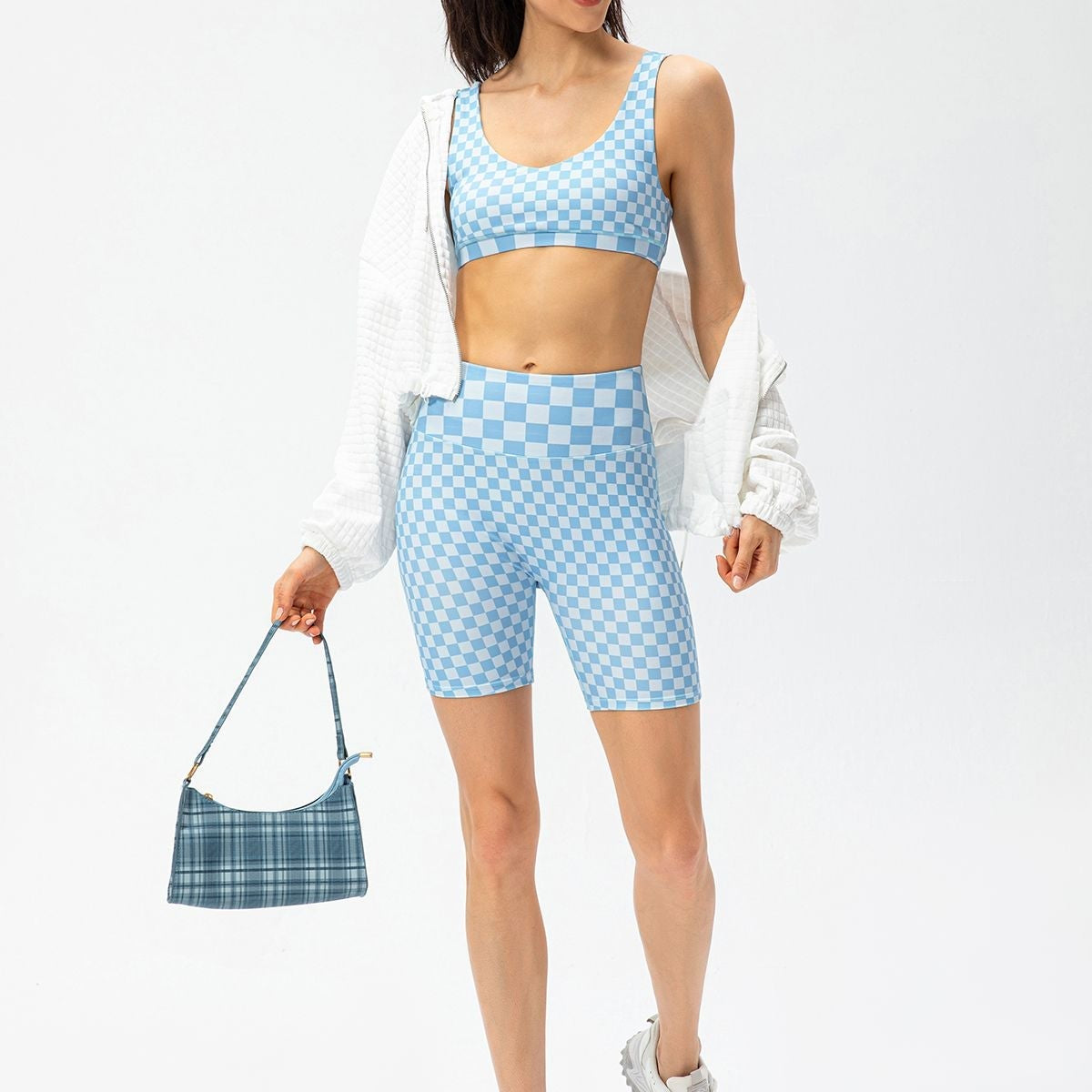 Checkerboard High Rise Biker Shorts