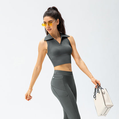 Retro Lapel Collar Cropped Sleeveless Tank Tops