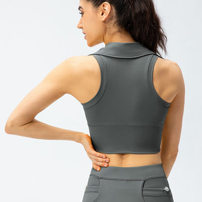 Retro Lapel Collar Cropped Sleeveless Tank Tops