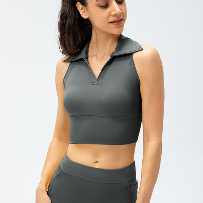 Retro Lapel Collar Cropped Sleeveless Tank Tops