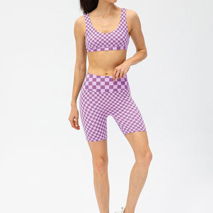 Checkerboard High Rise Biker Shorts