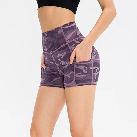 Camo Yoga Shorts with Pockets