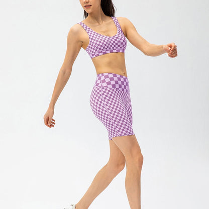 Checkerboard High Rise Biker Shorts