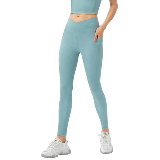 Ribbed V-Shape Leggings with Pockets
