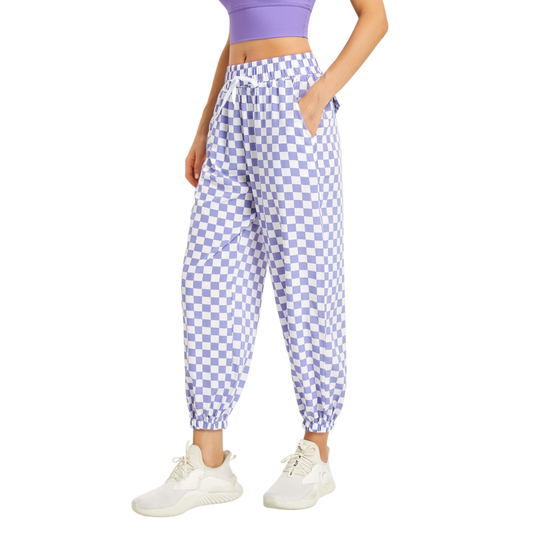 Chessboard Tapered Jogger Pants with Drawstring