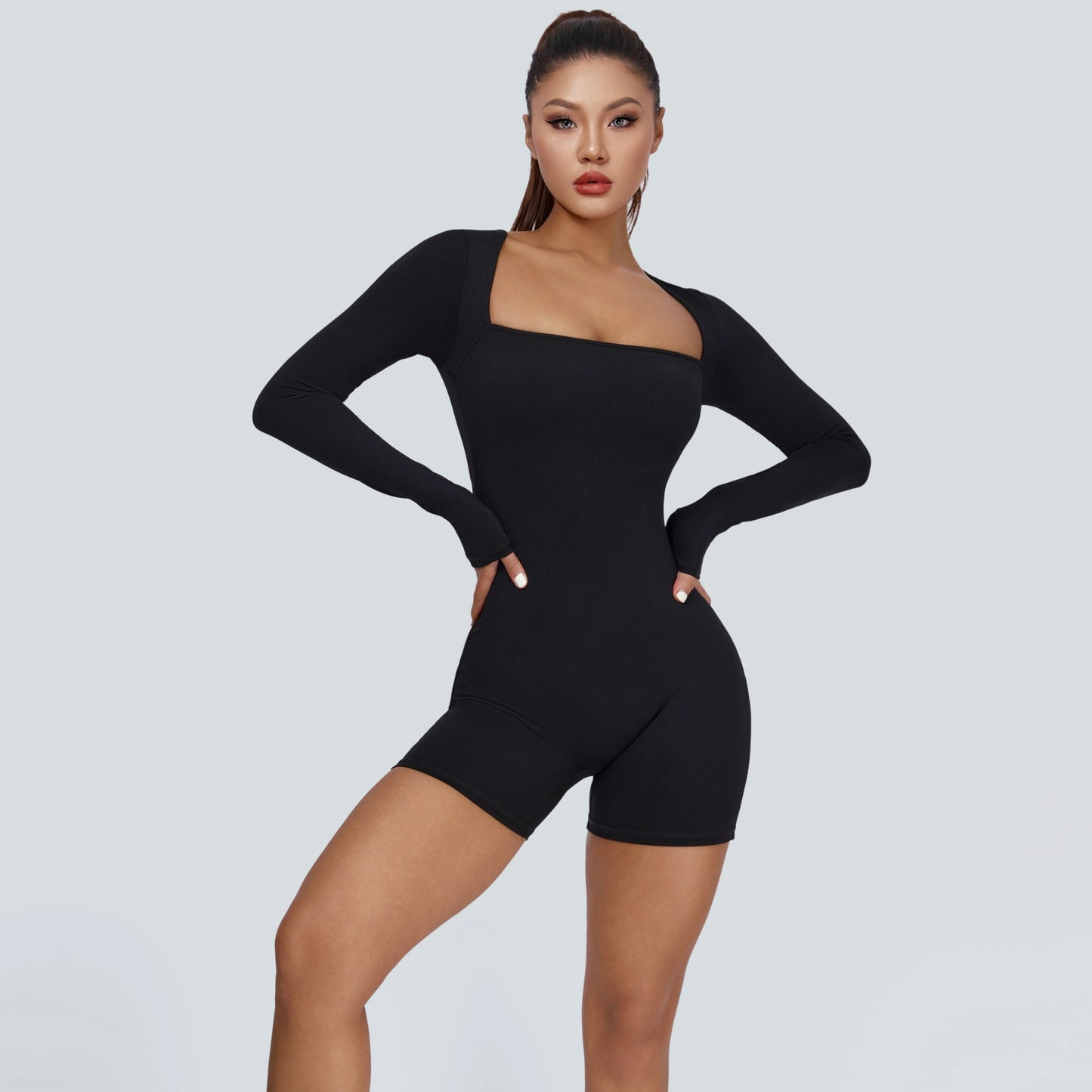 Square Neckline Long Sleeves Romper