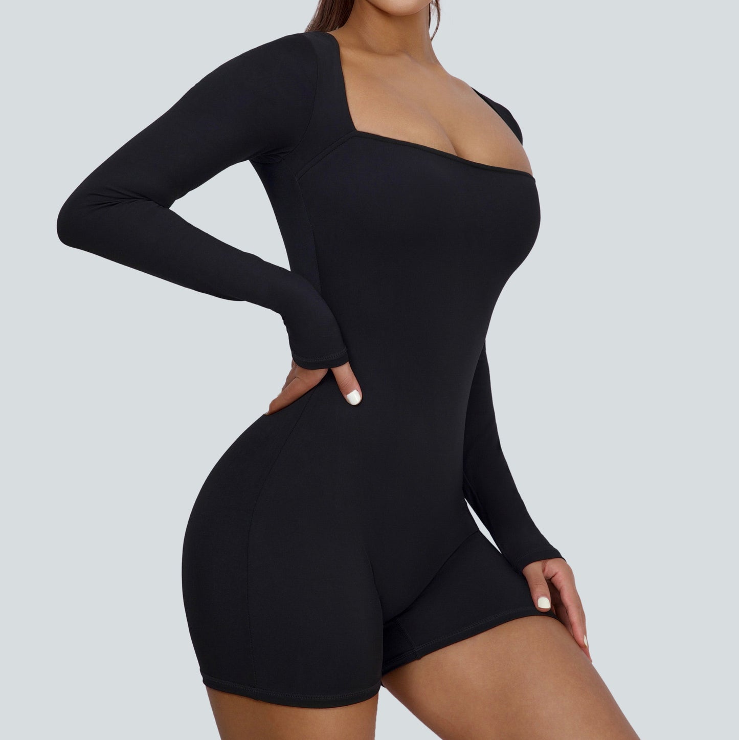 Square Neckline Long Sleeves Romper