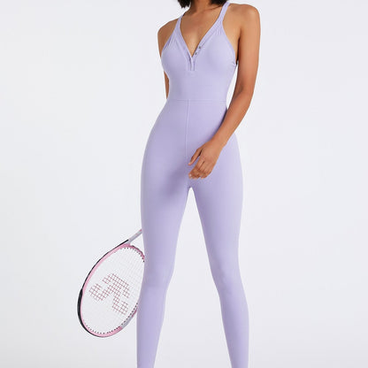 Deep V-Neck Henley Button Onesie