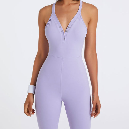 Deep V-Neck Henley Button Onesie