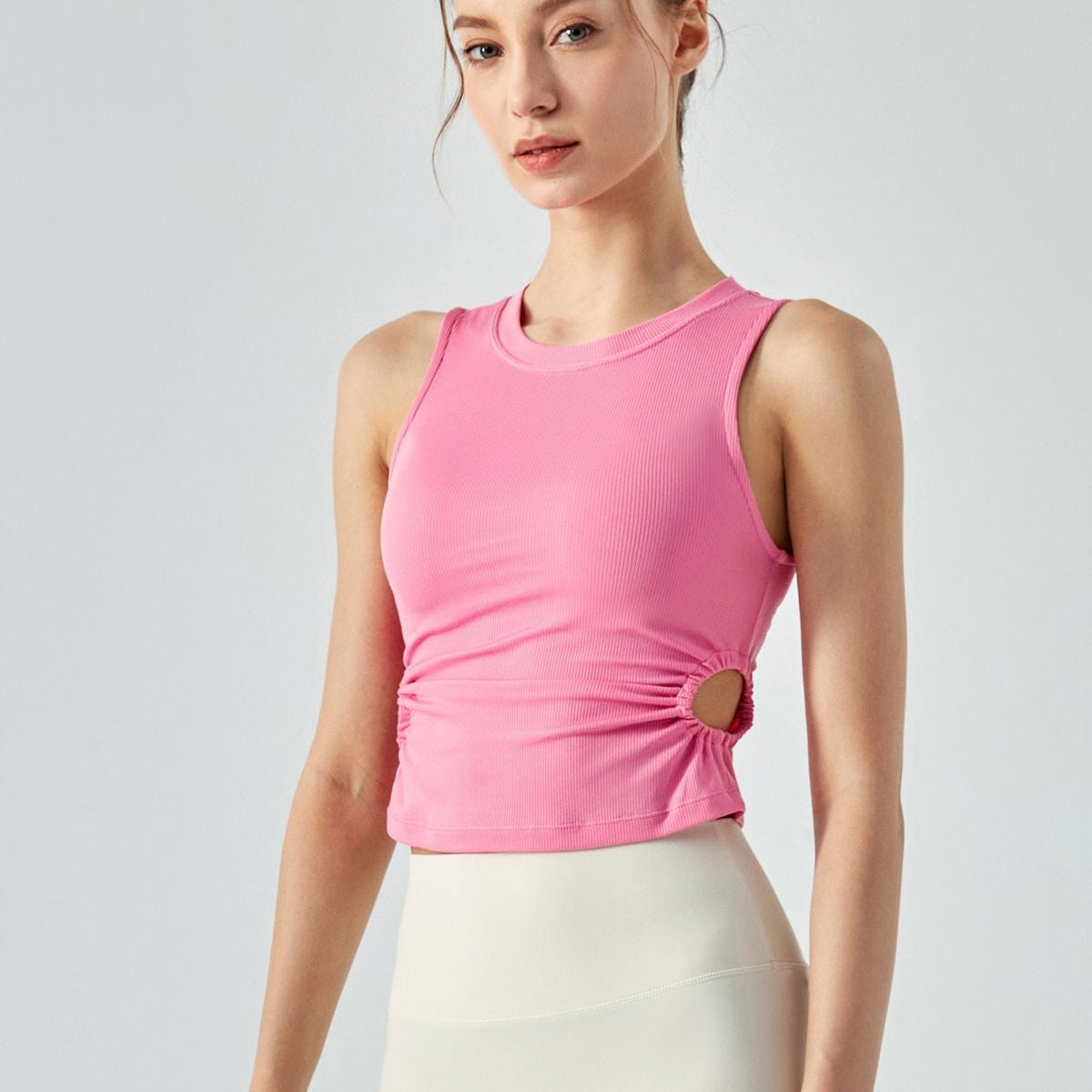 Ribbed Crop Tank Tops Side Cutout