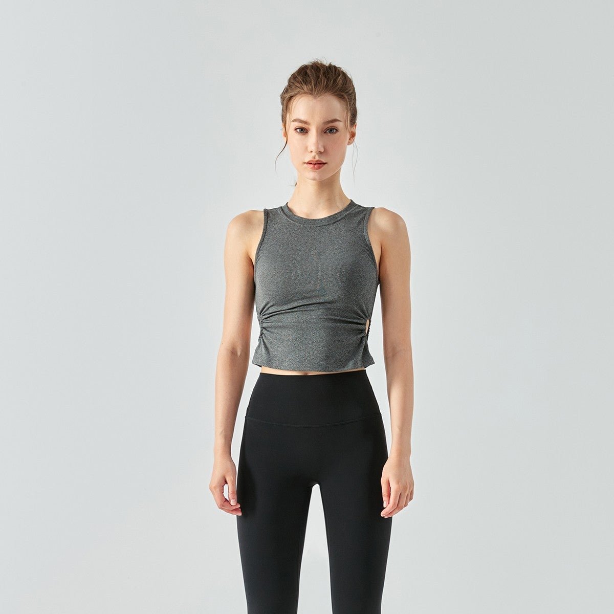 Ribbed Crop Tank Tops Side Cutout