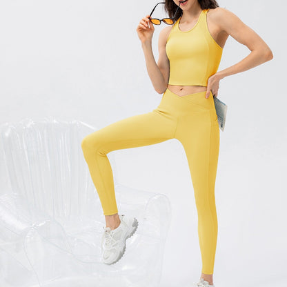 Ribbed V-Shape Leggings with Pockets