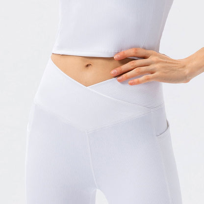Ribbed V-Shape Leggings with Pockets