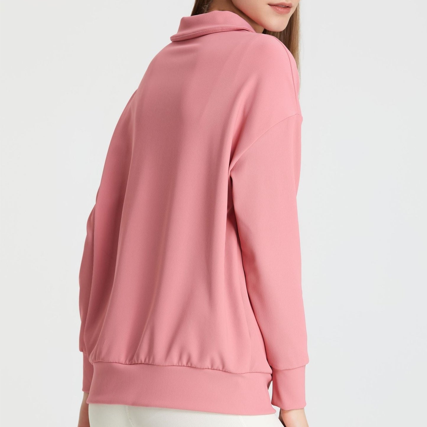 Ribbed Lapel Collar Half-Zip Sweatshirt