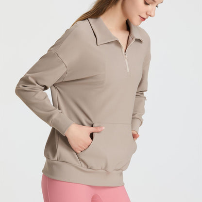 Ribbed Lapel Collar Half-Zip Sweatshirt