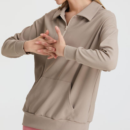Ribbed Lapel Collar Half-Zip Sweatshirt