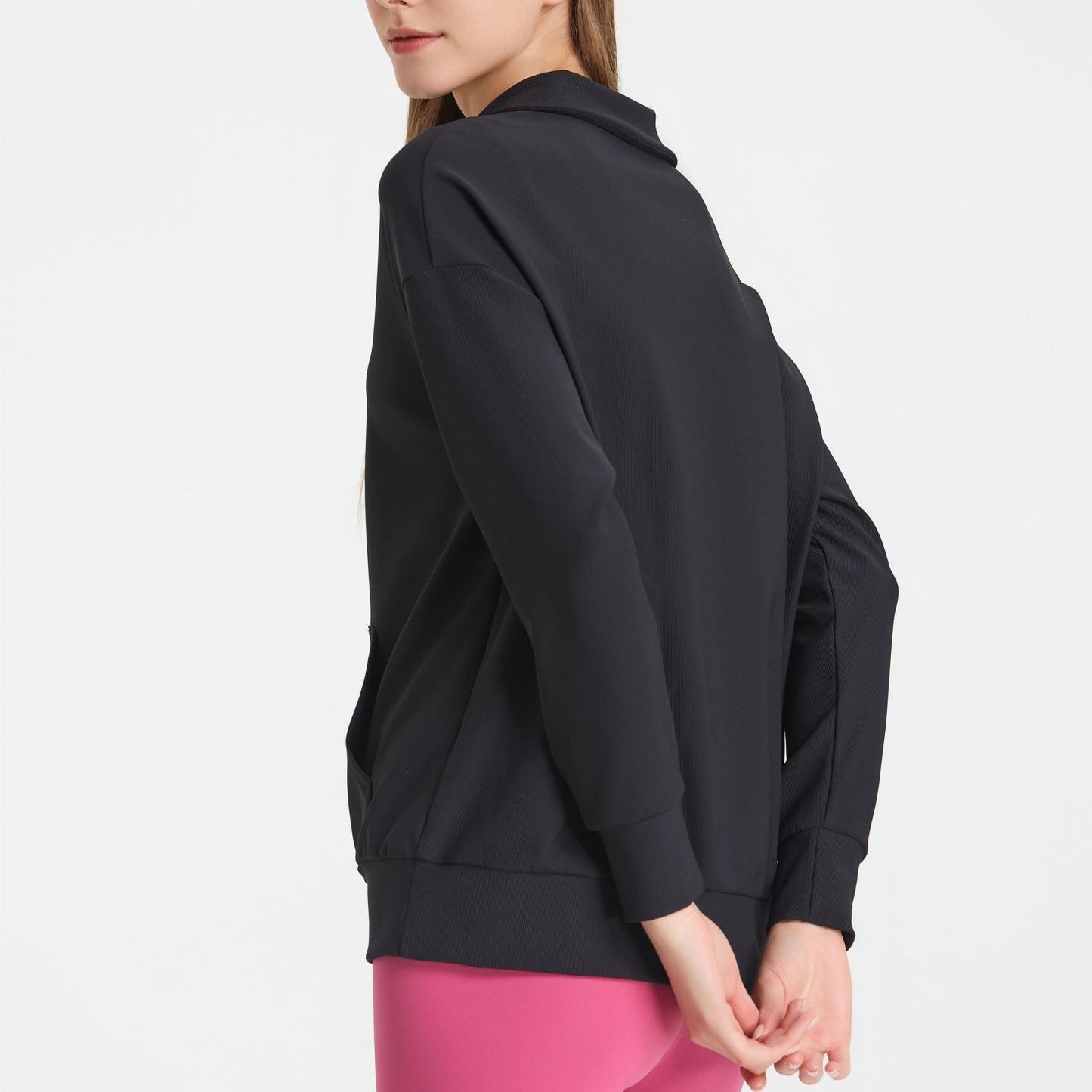 Ribbed Lapel Collar Half-Zip Sweatshirt