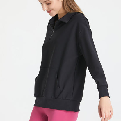 Ribbed Lapel Collar Half-Zip Sweatshirt