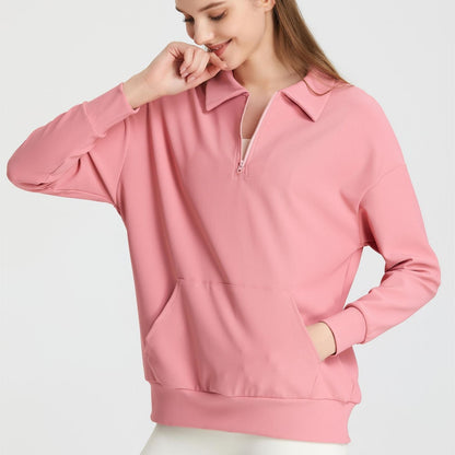Ribbed Lapel Collar Half-Zip Sweatshirt