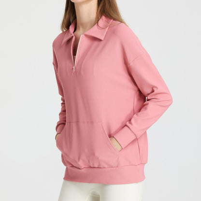 Ribbed Lapel Collar Half-Zip Sweatshirt