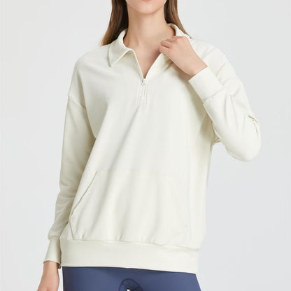 Ribbed Lapel Collar Half-Zip Sweatshirt