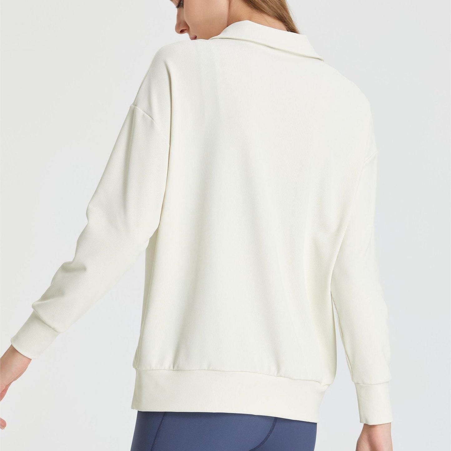 Ribbed Lapel Collar Half-Zip Sweatshirt