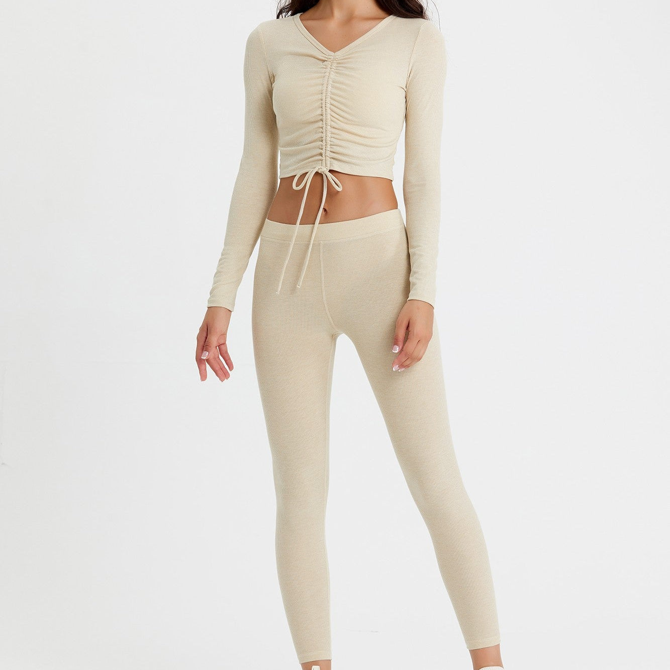 Ribbed Mid-Waist Workout Leggings