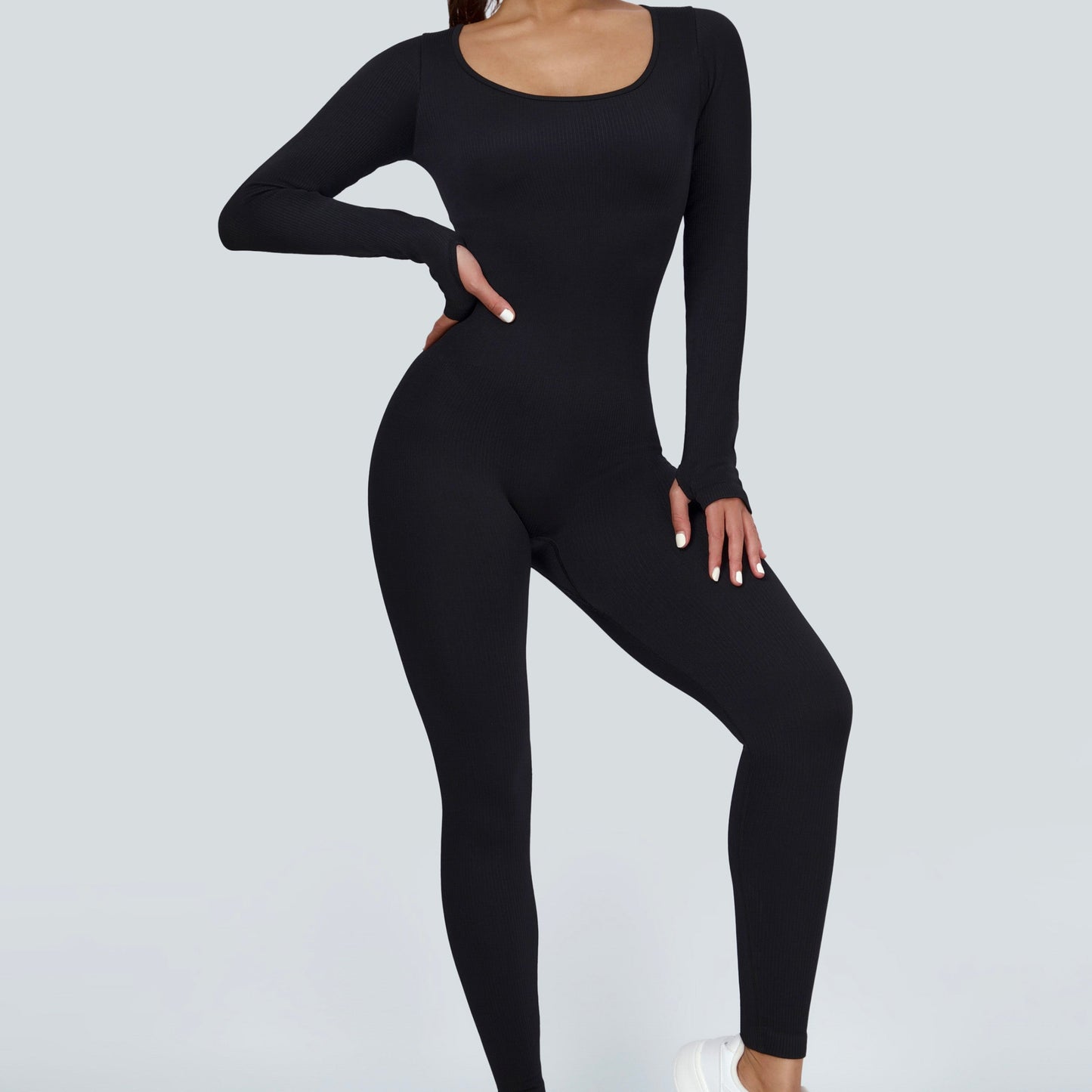 Ribbed Seamless Long Sleeve Jumpsuit