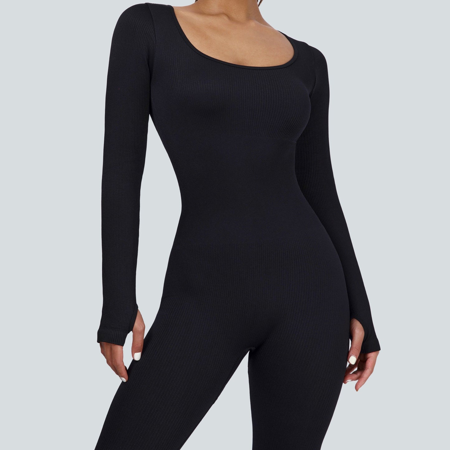 Ribbed Seamless Long Sleeve Jumpsuit