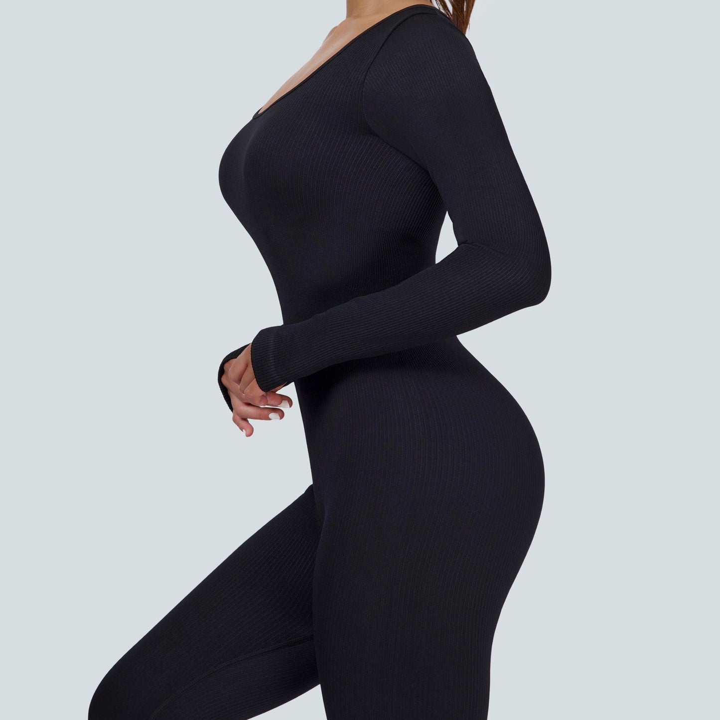 Ribbed Seamless Long Sleeve Jumpsuit