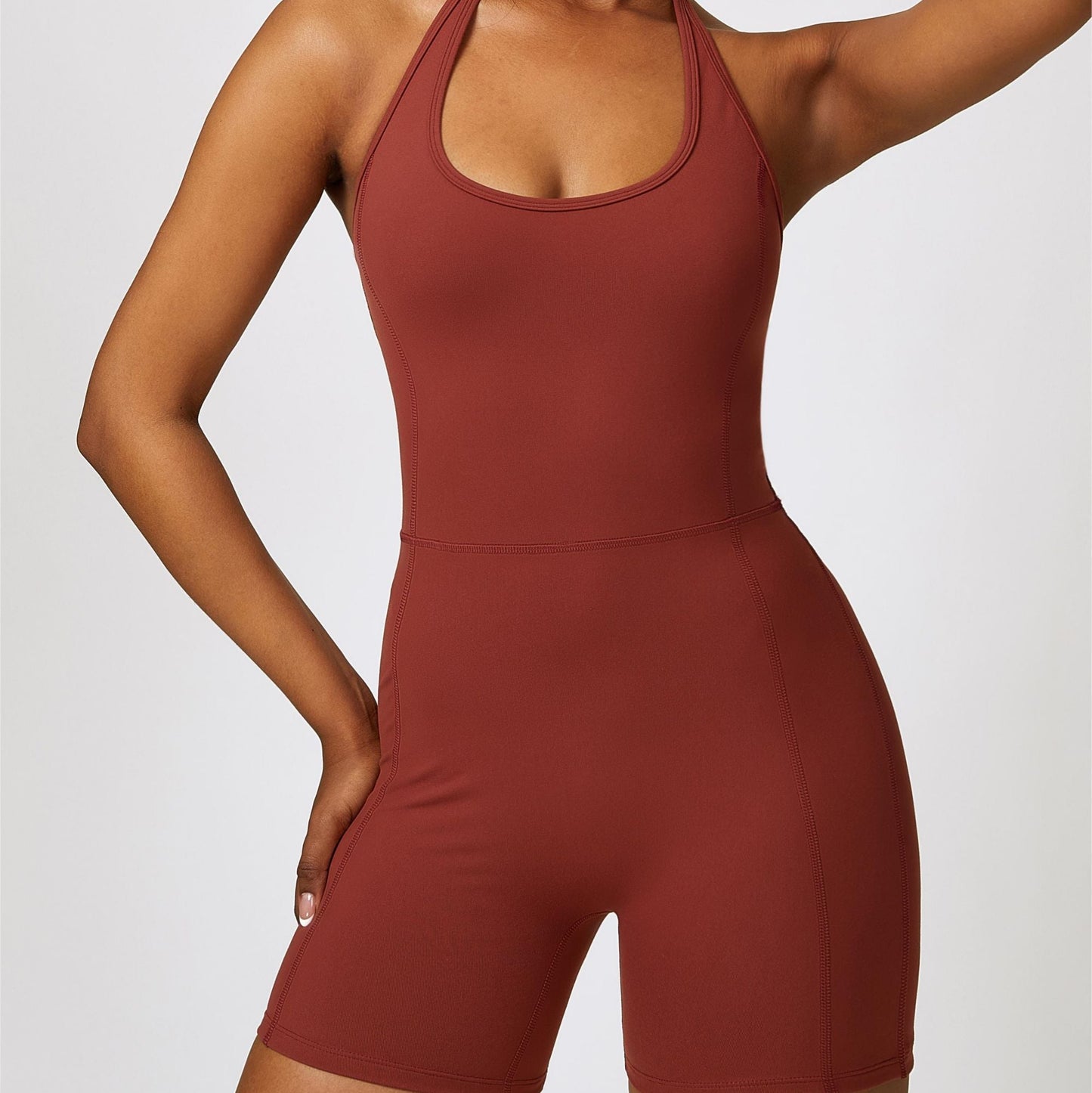 Scoop Neck Halter Short Unitard