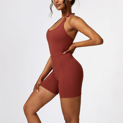 Scoop Neck Halter Short Unitard