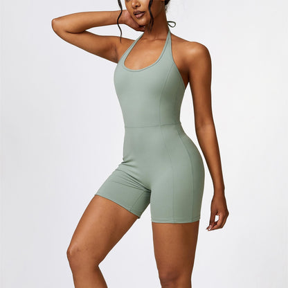 Scoop Neck Halter Short Unitard