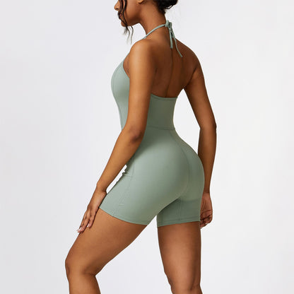 Scoop Neck Halter Short Unitard