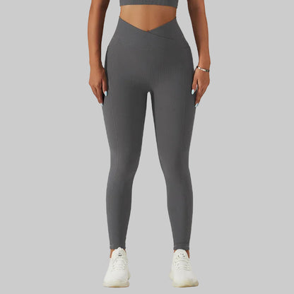 Ribbed V-Cross Leggings with Pockets