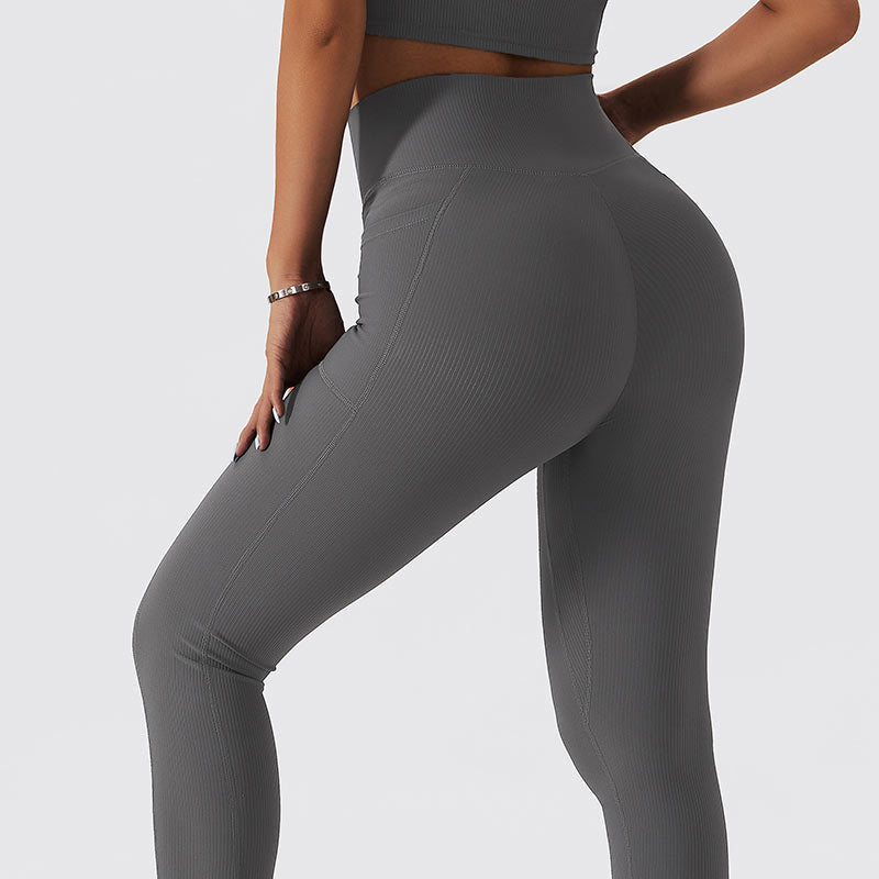 Ribbed V-Cross Leggings with Pockets