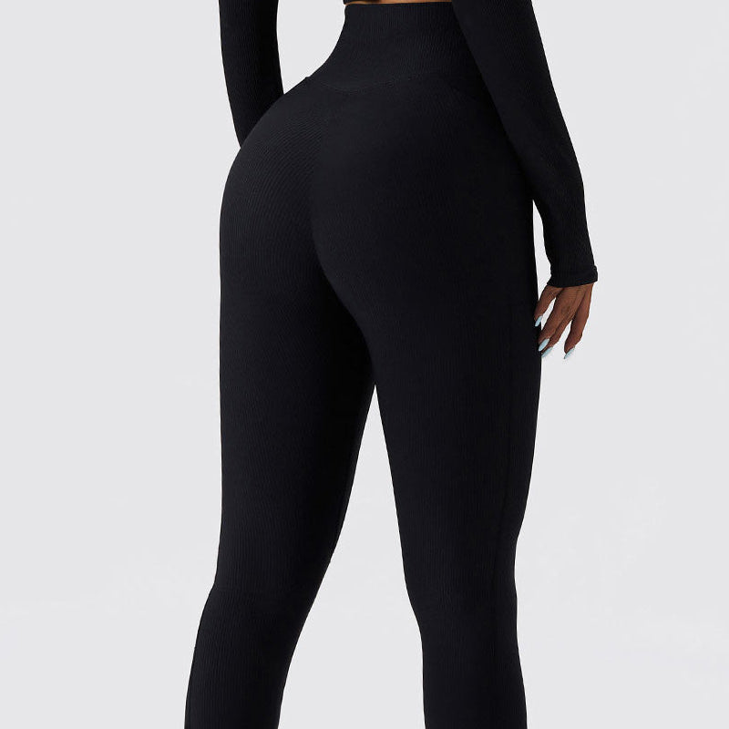 Ribbed V-Cross Leggings with Pockets