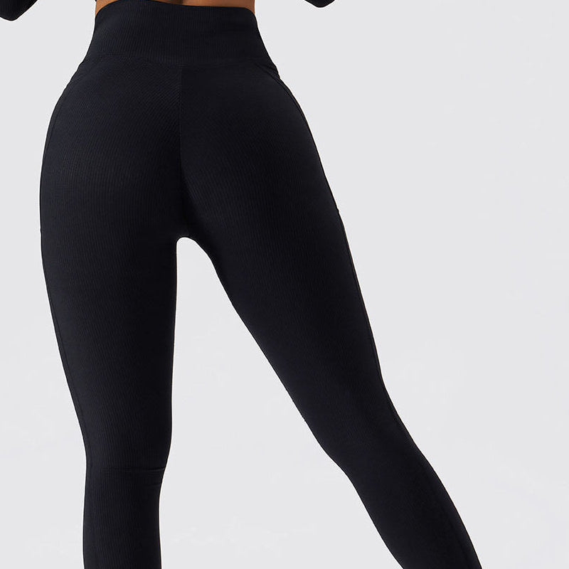 Ribbed V-Cross Leggings with Pockets