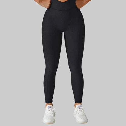 Ribbed V-Cross Leggings with Pockets