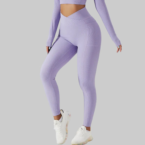Ribbed V-Cross Leggings with Pockets