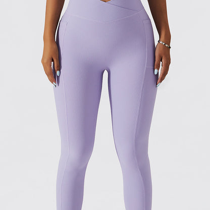 Ribbed V-Cross Leggings with Pockets